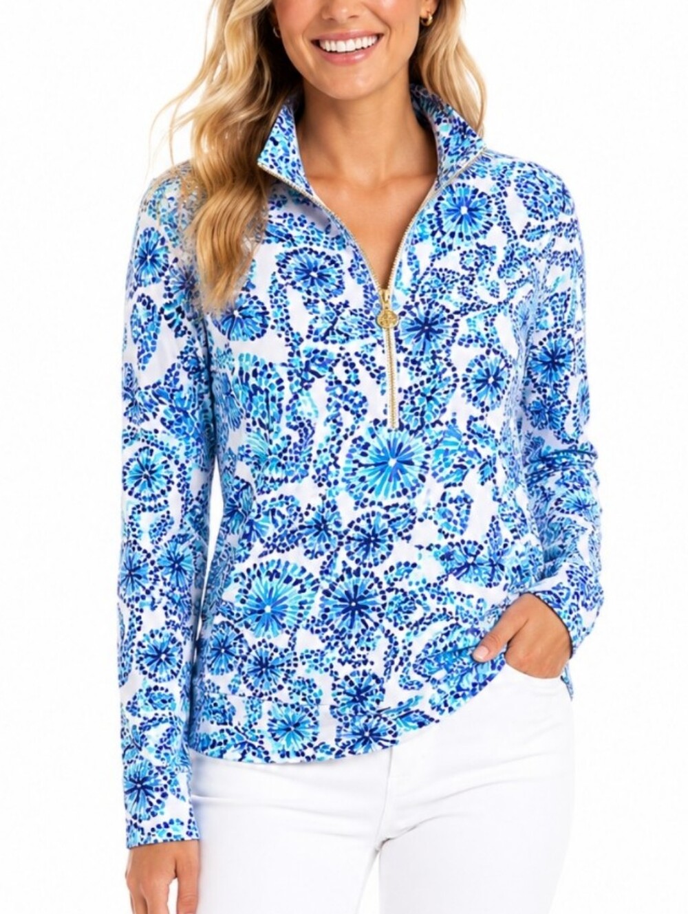 Lilly Pulitzer Shall Me You Love Me Skipper Pullover Medium Turquoise Oasis
